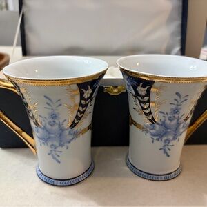 Sorelle Gold and Blue Porcelain Mugs
